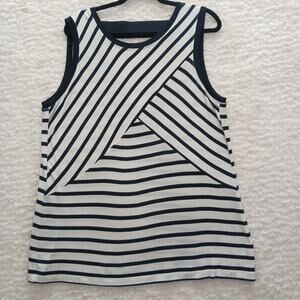 Tank Top Striped Black White Nautical Knit Preppy Sailorcore Cruise Retro Size L